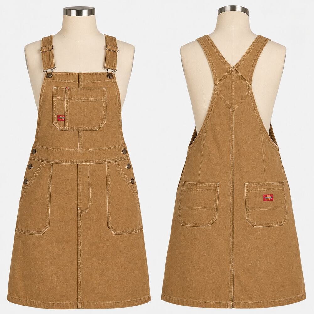 Dickies A-Line Overall Dress Women's Small S Brown Canvas Utility Pinafore NWT